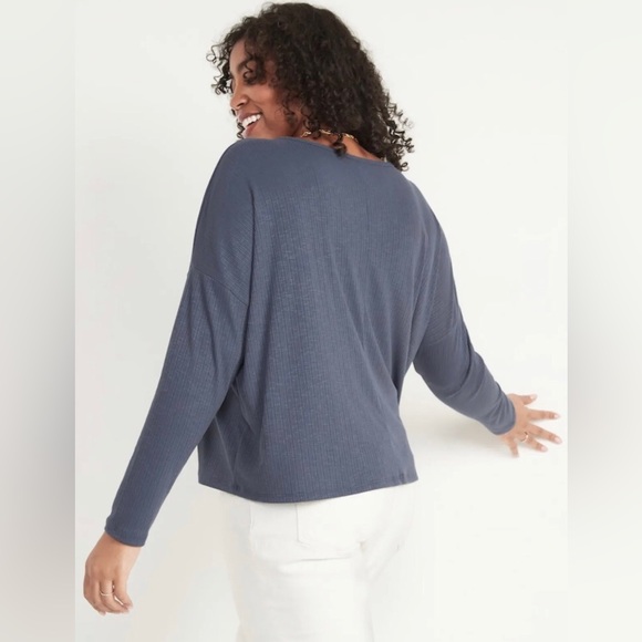 NWT OLD NAVY Luxe Blue Slub Knit Ribbed Long Sleeved Shirt Size XL - Picture 2 of 5